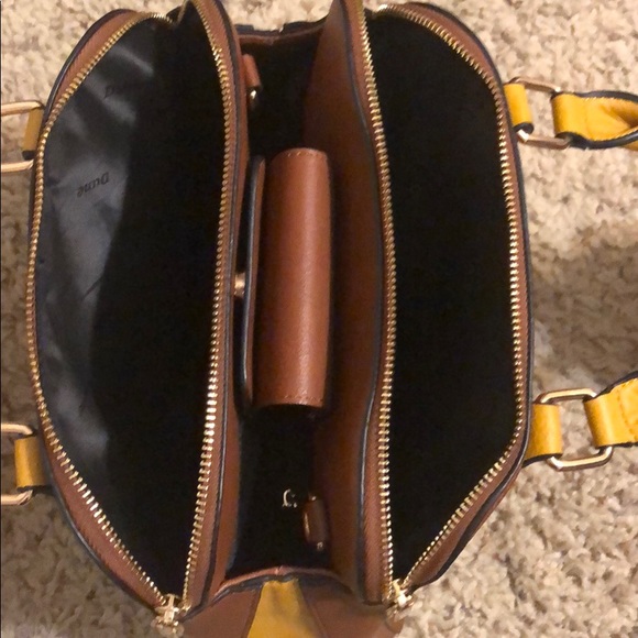 Yellow, navy, brown purse - Picture 2 of 3